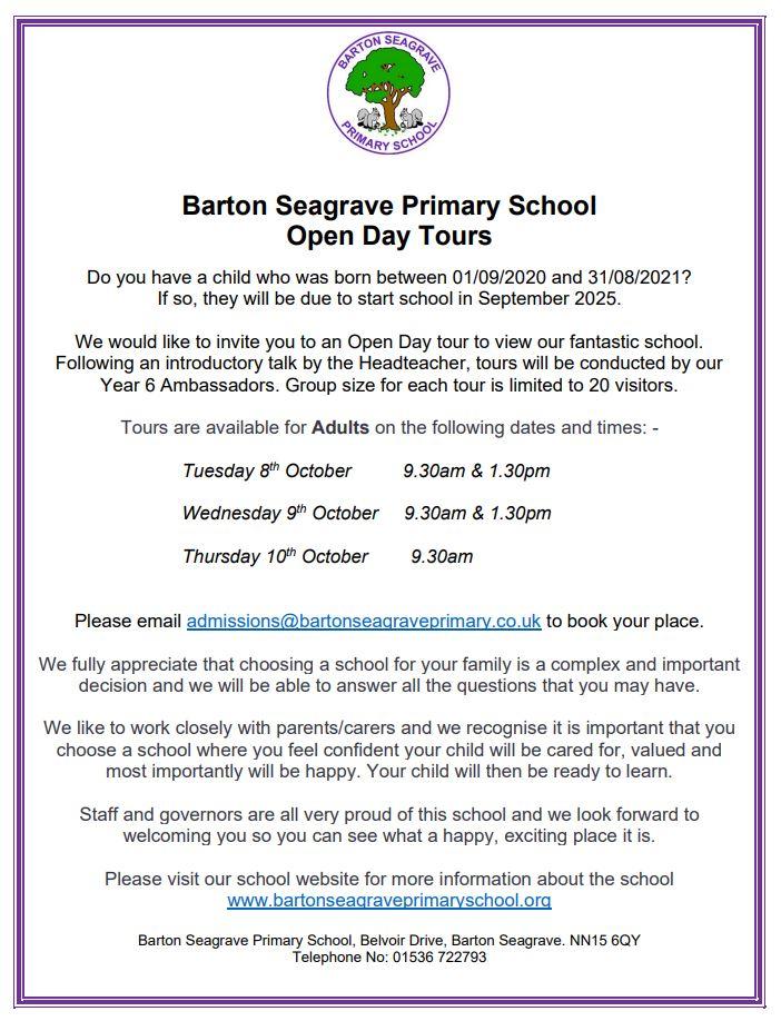 Open Day Tours for 2025 admissions